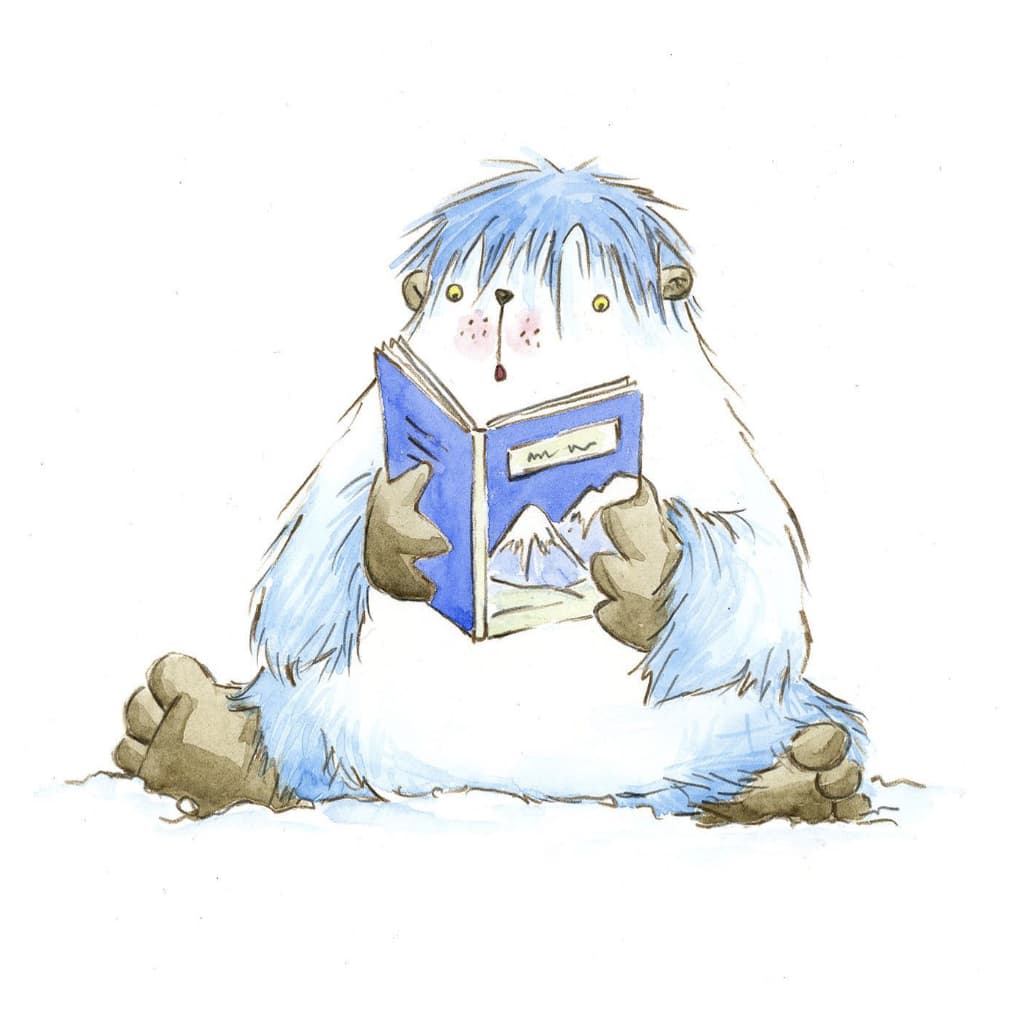 Genevive Despres original illustration yeti reading IMPRESSION ORIGINALE