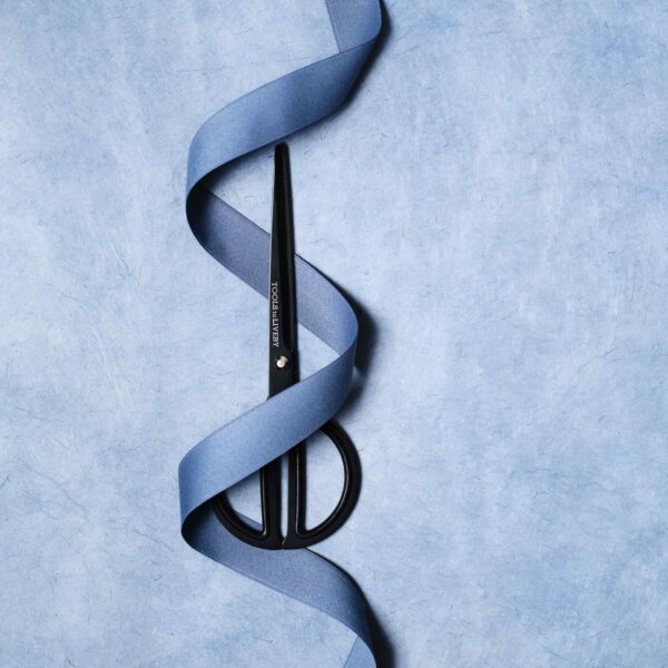 Blue Ribbon Intertwined on black Scissors by Impression Originale